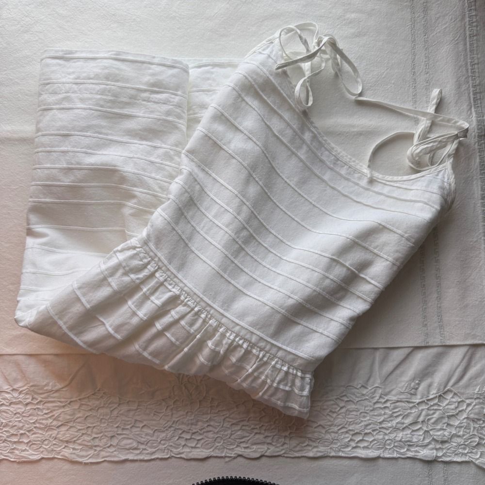Gap Cotton Tie Strap Babydoll Mini Dress White‎ Textured Size 4 Boho Chic - Picture 11 of 12